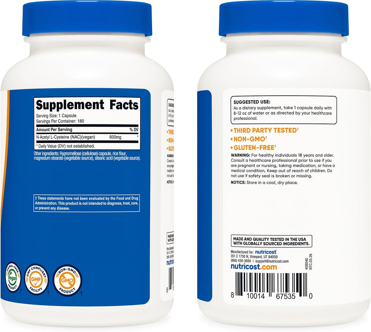 Premium NAC 600mg – 180 Vegan Capsules
