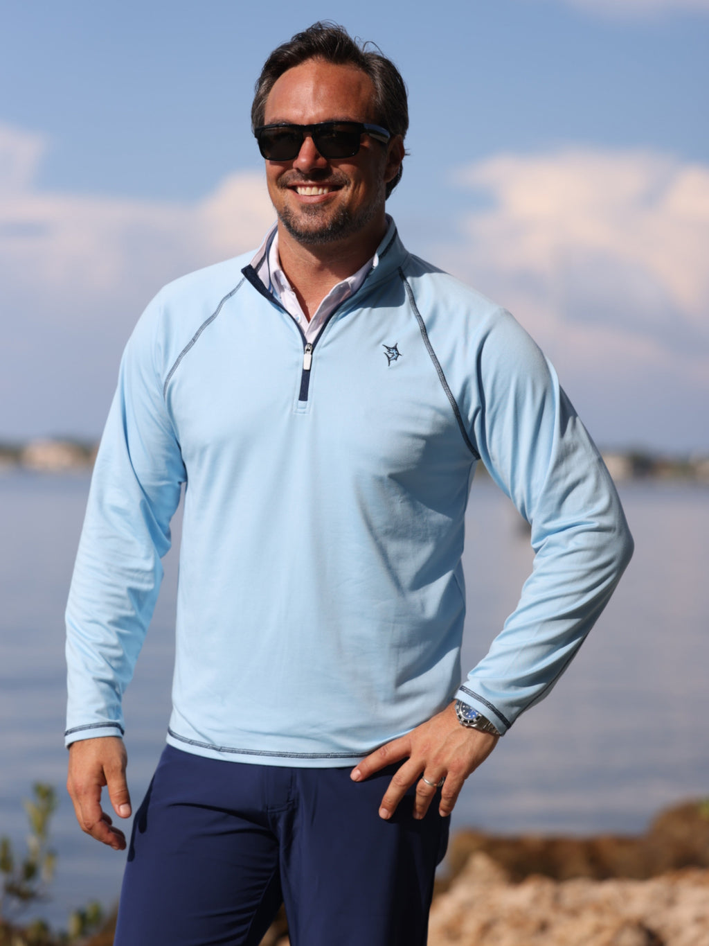 New Harbor Quarter Zip Pullover  Pale Blue