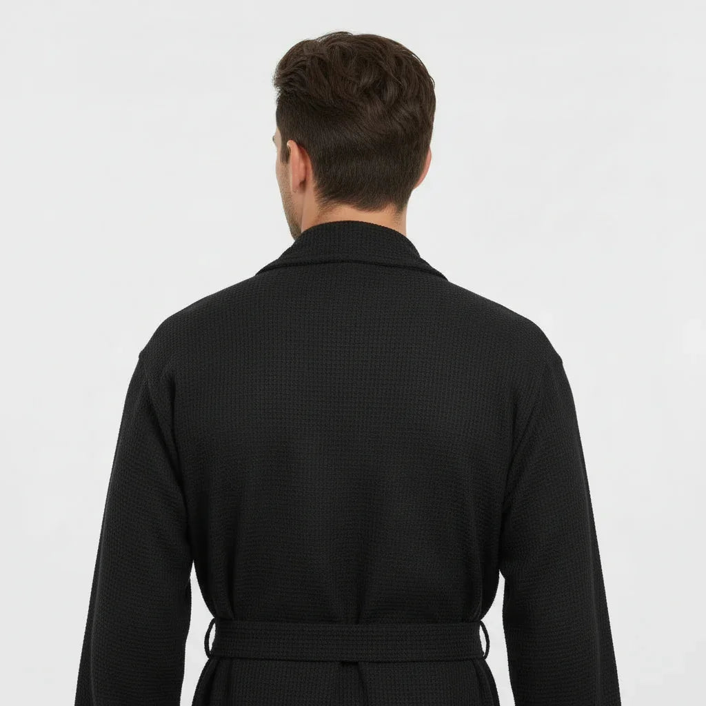 Lotus Linen Men's Lightweight Waffle Bathrobe – Kimono Collar