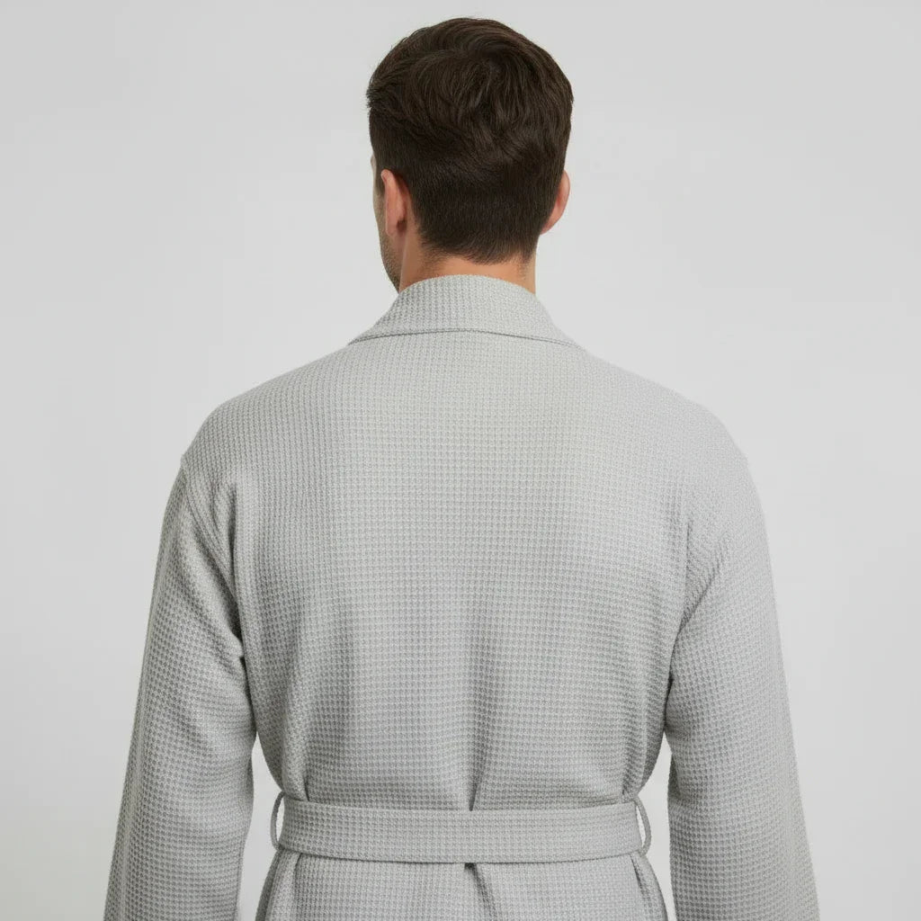 Lotus Linen Men's Lightweight Waffle Bathrobe – Kimono Collar