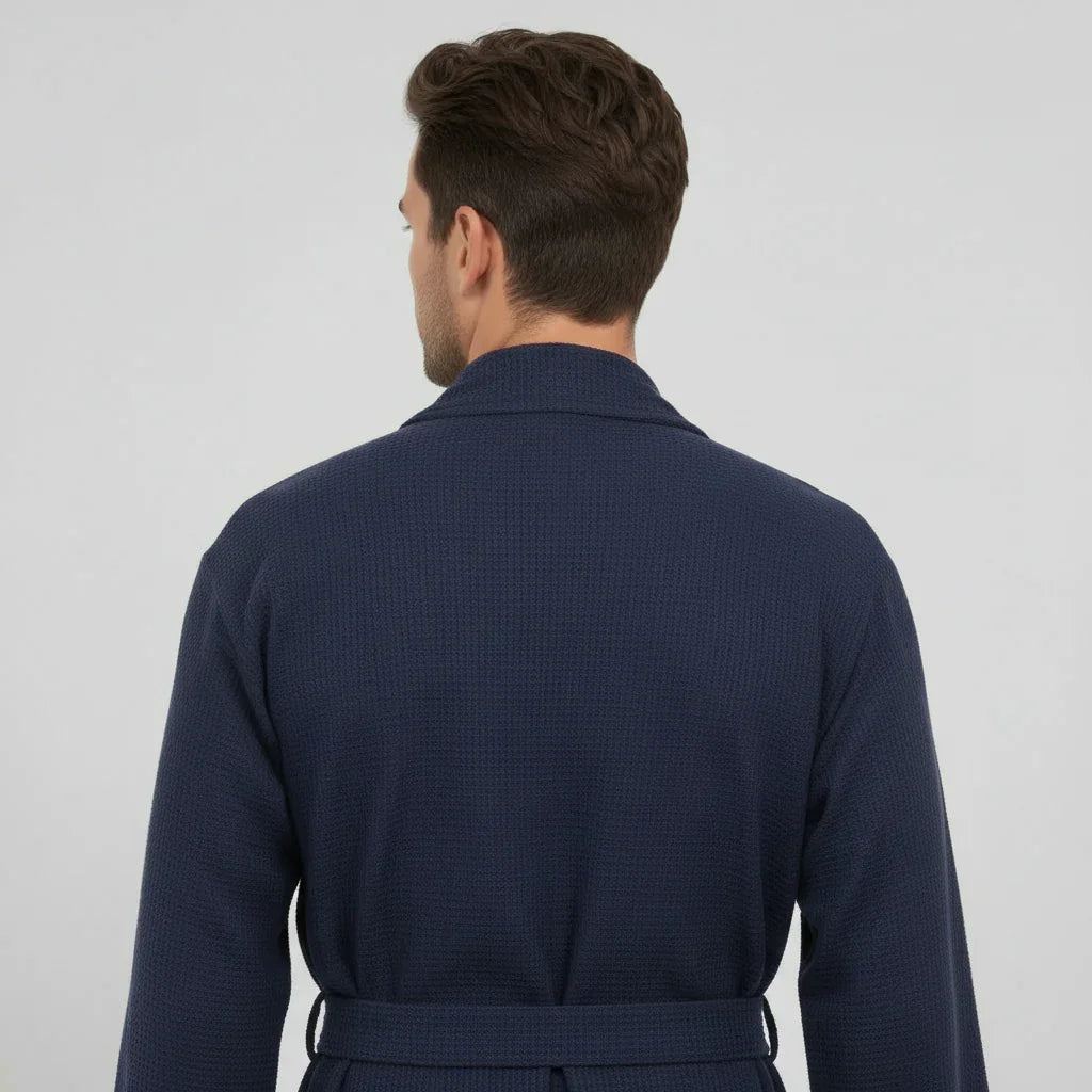 Lotus Linen Men's Lightweight Waffle Bathrobe – Kimono Collar