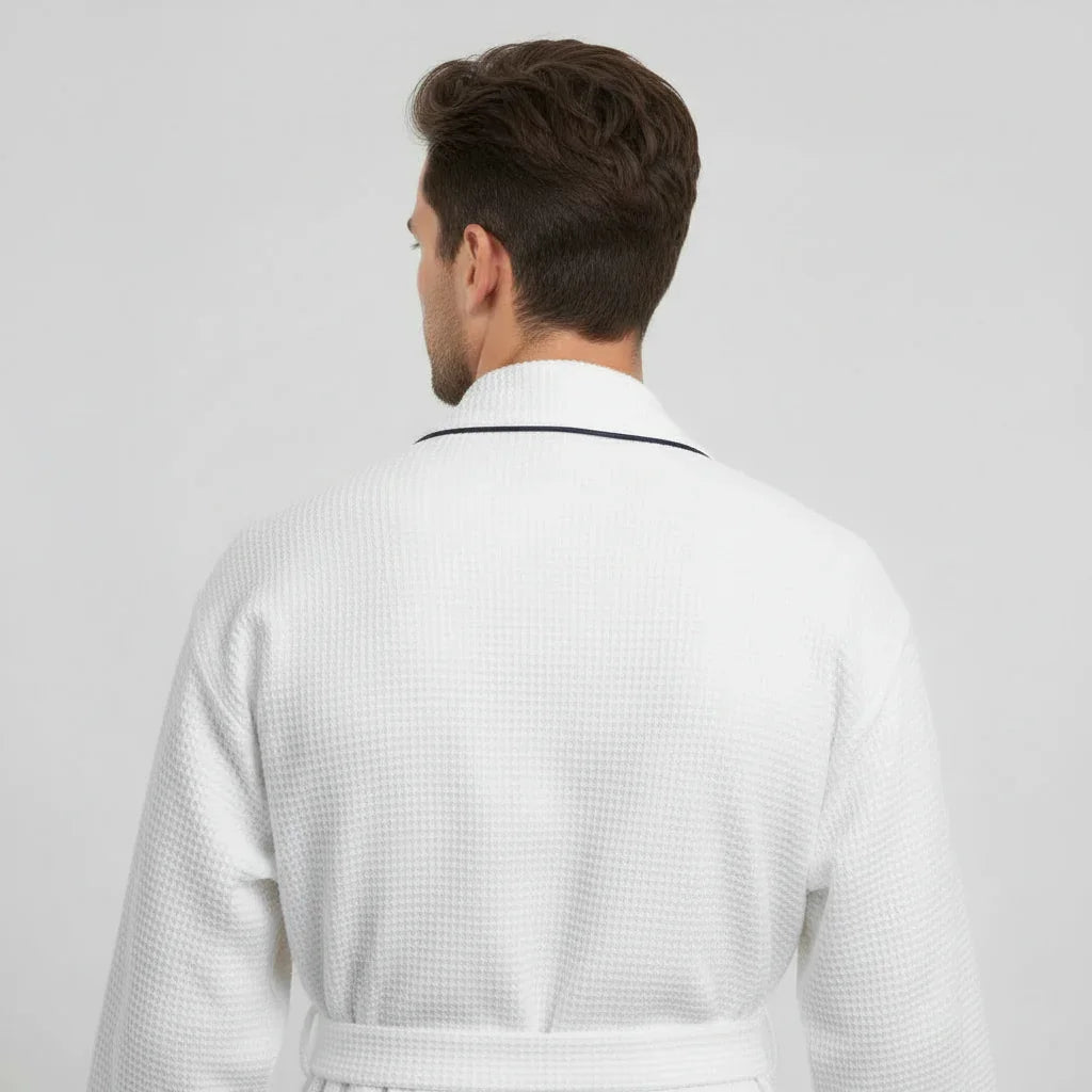 Lotus Linen Men's Lightweight Waffle Bathrobe – Kimono Collar