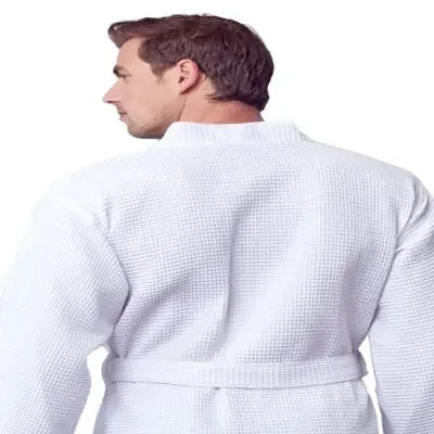 Lotus Linen Men's Lightweight Waffle Bathrobe – Kimono Collar