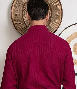 Lotus Linen Men's Lightweight Waffle Bathrobe – Kimono Collar