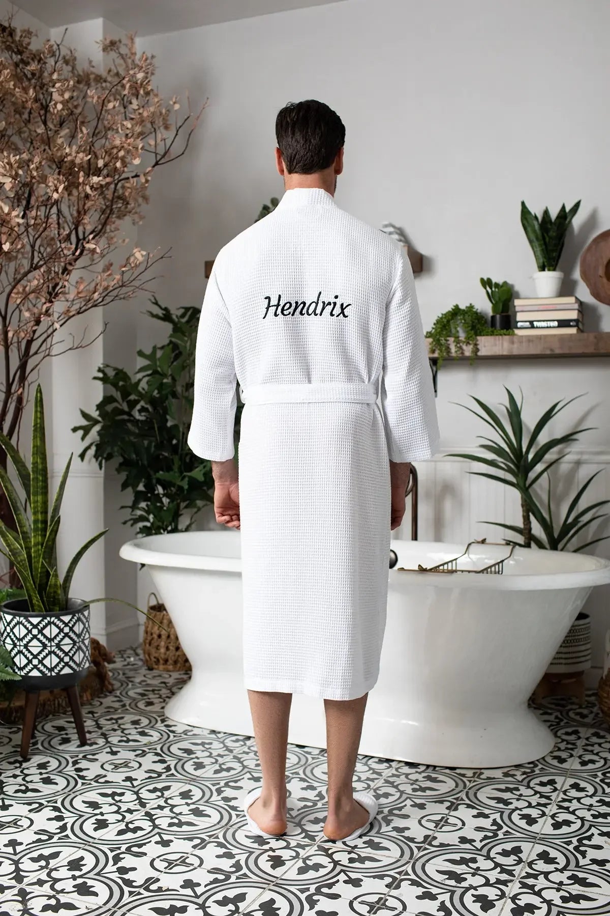 Lotus Linen Men's Lightweight Waffle Bathrobe – Kimono Collar