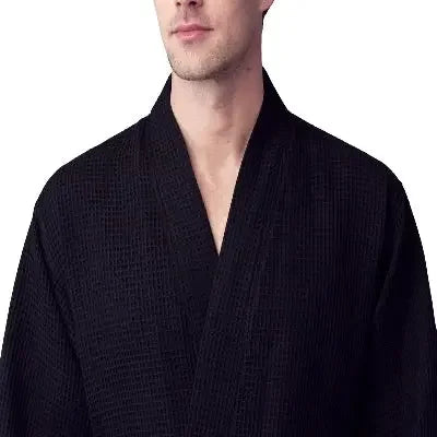 Lotus Linen Men's Lightweight Waffle Bathrobe – Kimono Collar