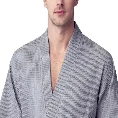 Lotus Linen Men's Lightweight Waffle Bathrobe – Kimono Collar