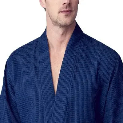 Lotus Linen Men's Lightweight Waffle Bathrobe – Kimono Collar