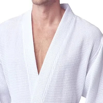 Lotus Linen Men's Lightweight Waffle Bathrobe – Kimono Collar