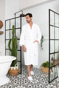 Lotus Linen Men's Lightweight Waffle Bathrobe – Kimono Collar